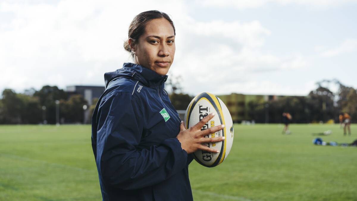 Brumbies centre Siokapesi Palu will play a key role as she chases a World Cup berth. Picture: Dion Georgopoulos