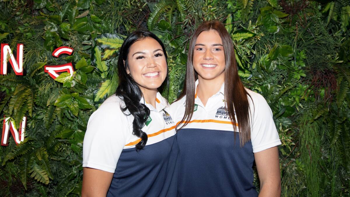 Emerging Brumbies prospects Teliya Hetaraka and Brooke Gilroy at the club's season launch. Picture: The Canberra Times