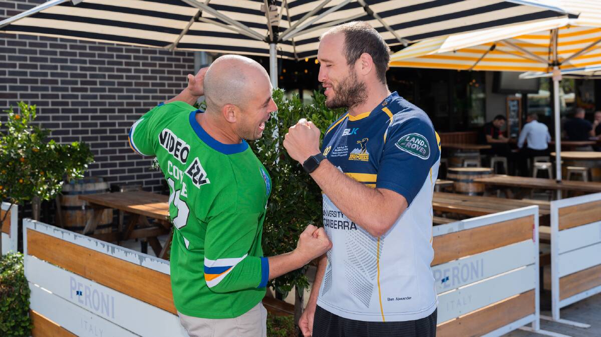 Terry Campese and Ben Alexander struggled to keep the smiles off their faces when they went face to face. Picture: Dimitri Yianoulakis