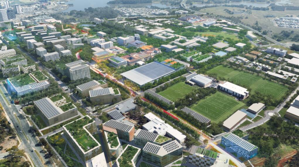 The proposed UC Arena is pictured at the centre of the Bruce campus. Picture: MGS Architects