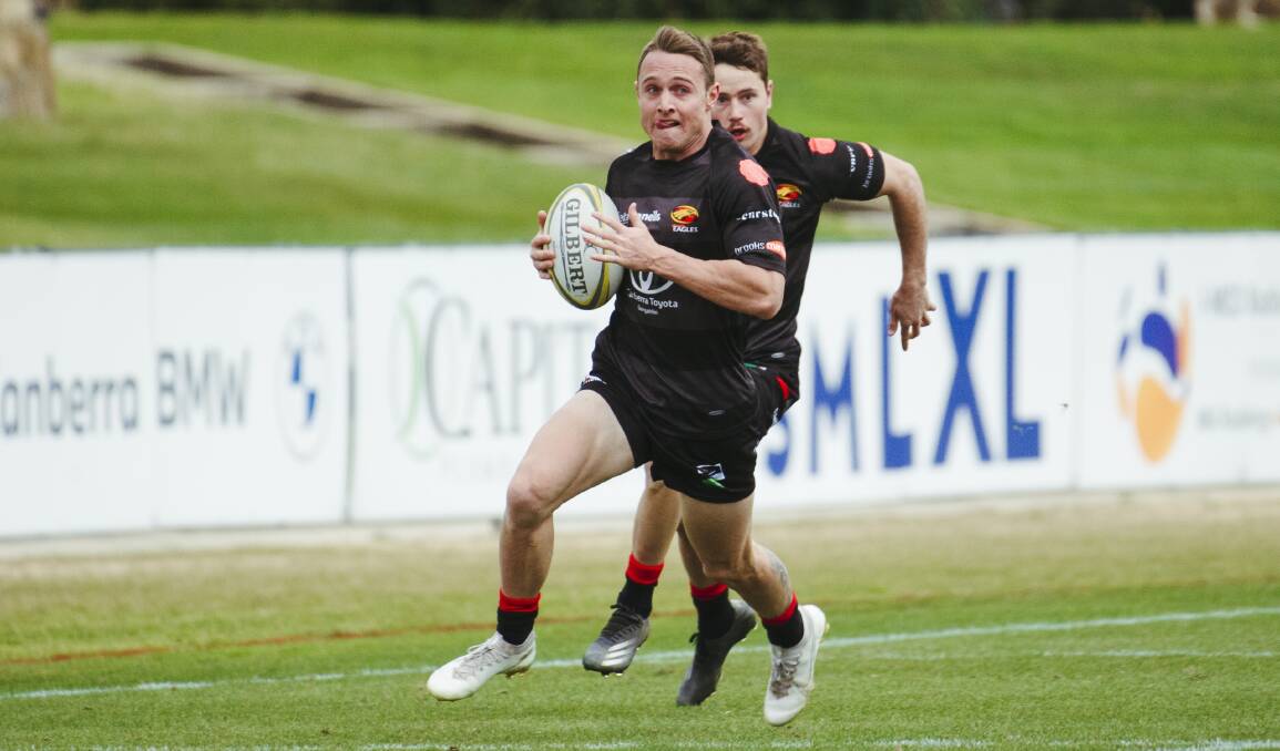 Gungahlin flyer Corey Toole is on the Australian sevens radar after lighting up the John I Dent Cup. Picture: Dion Georgopoulos