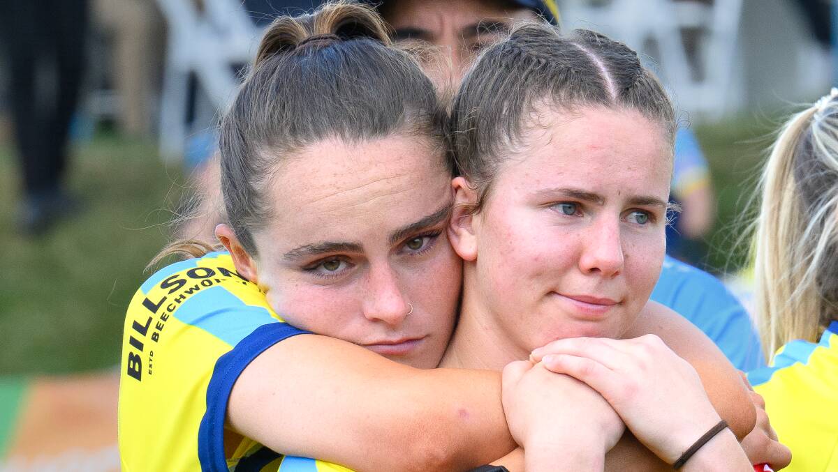 Canberra Chill's Claudia Johnston and Olivia Martin reflect on their grand final defeat to the Brisbane Blaze on Sunday. Picture by Sitthixay Ditthavong