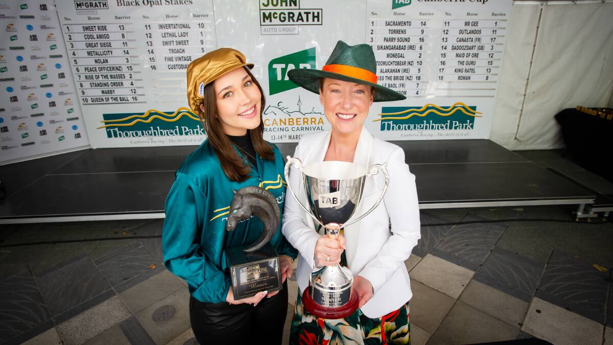 Ava Lingard and Kristen Davidson at the Black Opal and Canberra Cup barrier draw. Picture: Elesa Kurtz