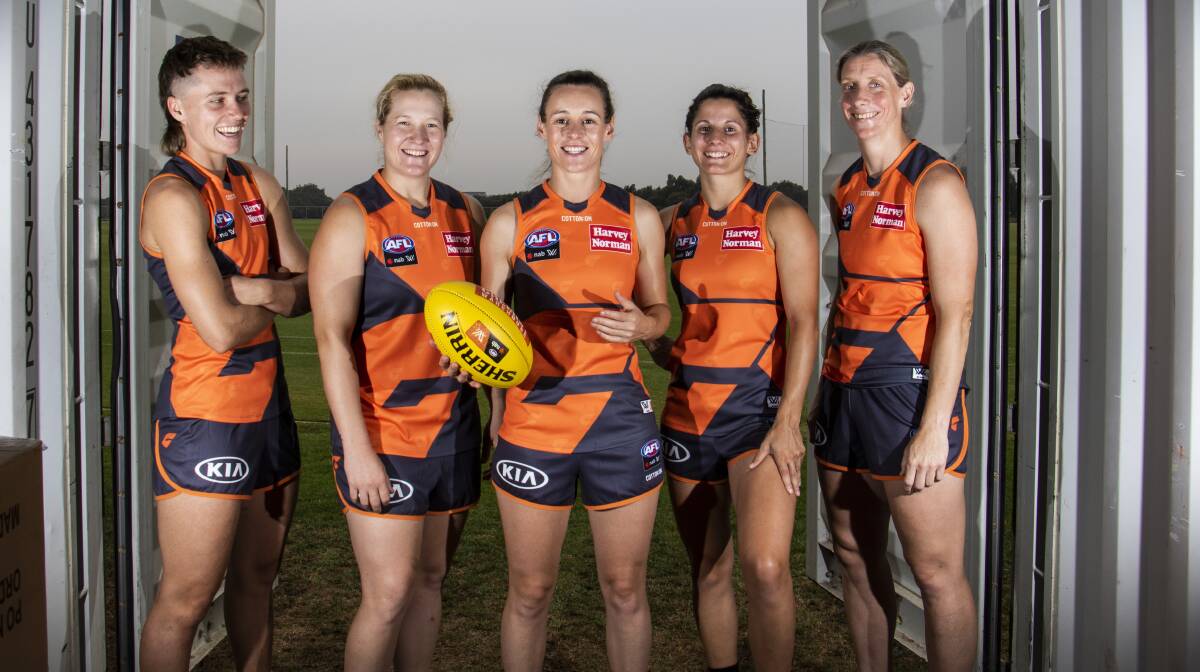Pepa Randall, Britt Tully, Alicia Eva, Jess Dal Pos and Cora Staunton are set for the finals. Picture: Ryan Miller/GWS Giants Media