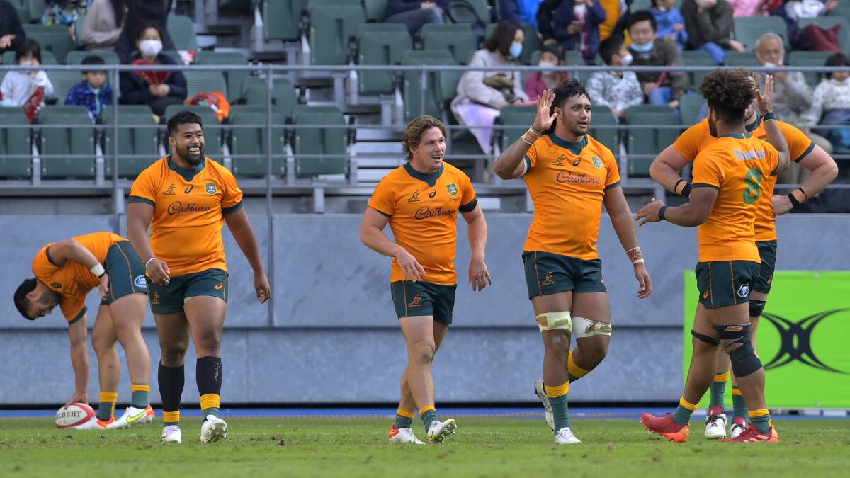 The Wallabies fought off a valiant Japanese outfit to secure their first overseas scalp under Dave Rennie. Picture: Getty
