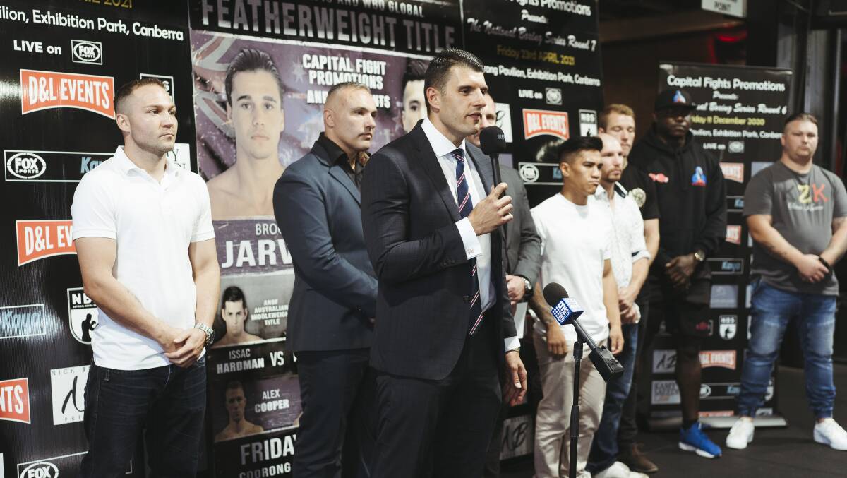 Stephen Peios speaks at the launch of volume seven of the National Boxing Series on Friday. Picture: Dion Georgopoulos
