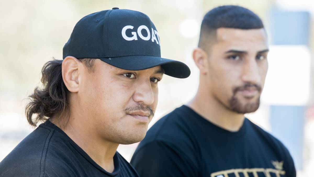 Josh Papalii and Justis Huni crossed paths in Canberra on Thursday. Picture: Sitthixay Ditthavong