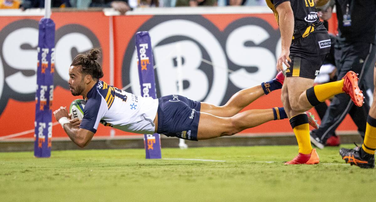 In-form ACT Brumbies winger Andy Muirhead has emerged as a contender for Dave Rennie's Wallabies squad. Picture: Sitthixay Ditthavong