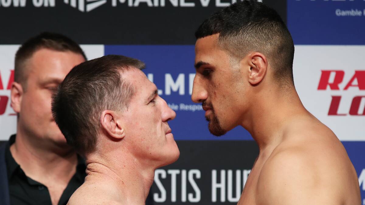 Paul Gallen and Justis Huni face off ahead of Wednesday's showdown. Picture: Getty