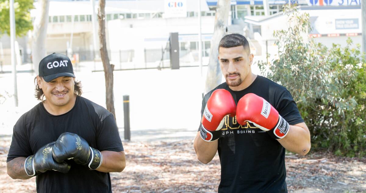 Josh Papalii and Justis Huni will draw plenty of eyeballs to a star-studded rugby league fight night next month. Picture: Sitthixay Ditthavong