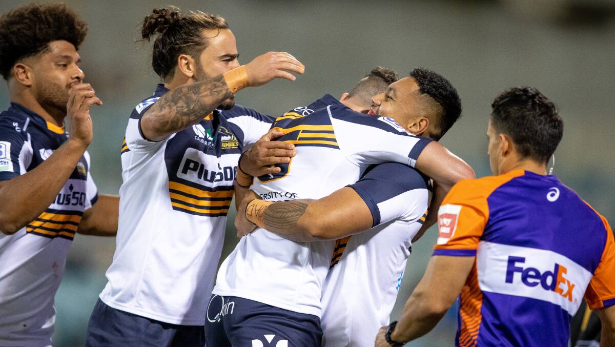 Len Ikitau gave the Brumbies plenty to celebrate. Picture: Sitthixay Ditthavong