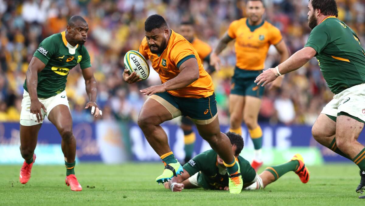 Wallabies tighthead prop Taniela Tupou left a trail of wreckage in his wake against South Africa. Picture: Getty