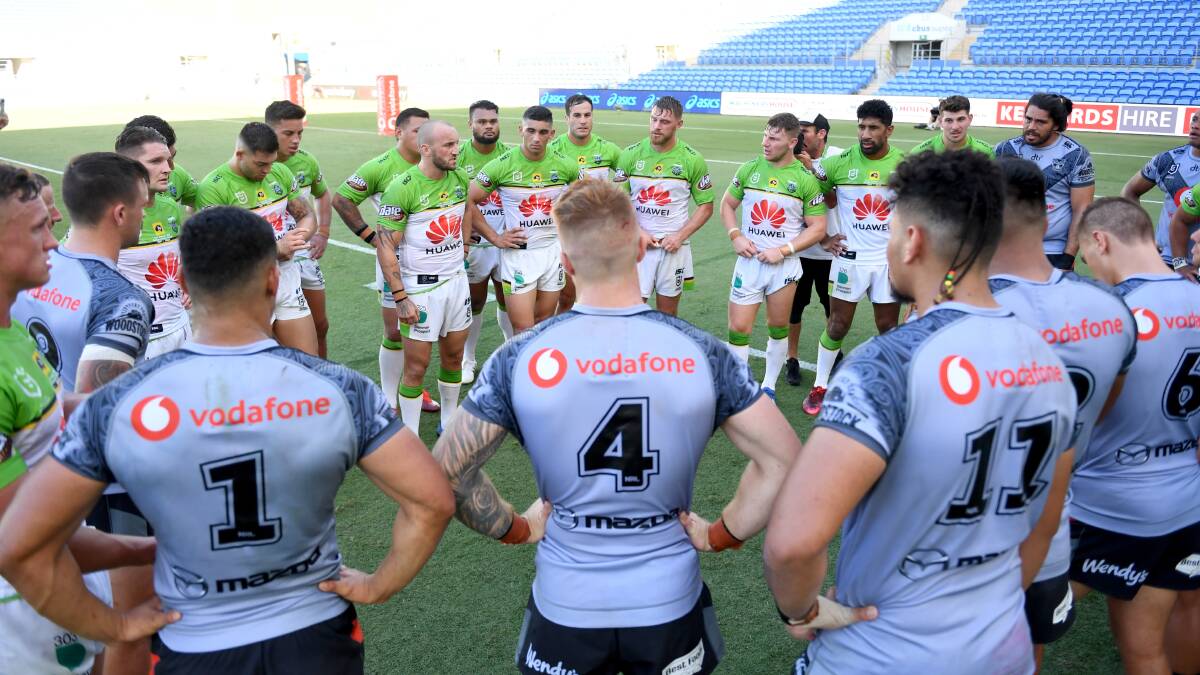 The Raiders thank the Warriors for sticking it out. Picture: NRL Imagery