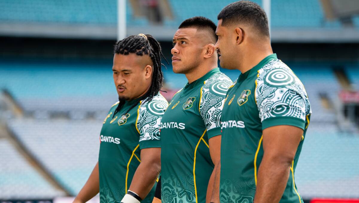 The Wallabies will wear their Indigenous jerseys this week. Picture: Stuart Walmsley/Rugby Australia