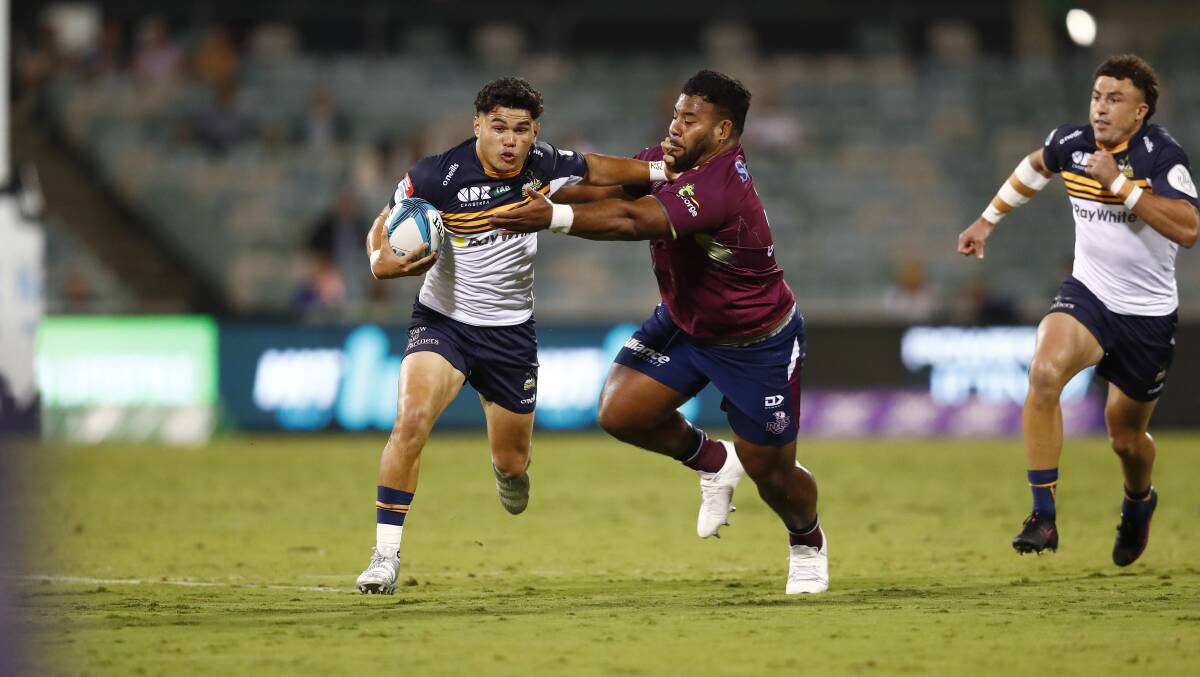 The Brumbies face a nervous wait after Noah Lolesio left the field with an ankle injury. Picture: Keegan Carroll
