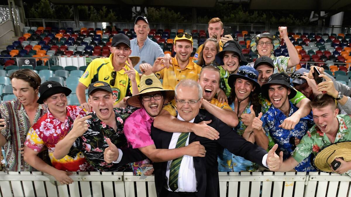 Scott Morrison was mobbed by a group of rowdy punters at the Prime Minister's XI match last summer. Picture: Getty