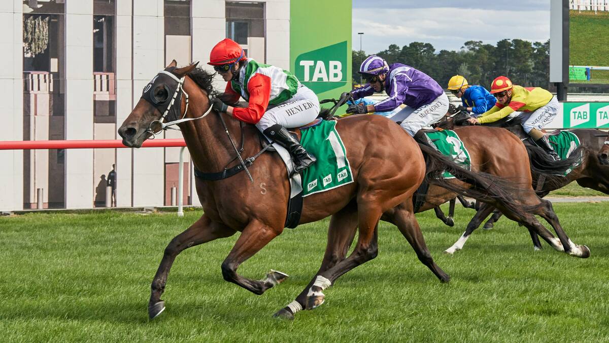 Heni Ede riding Gunga Din finishes first in the 1400m Federal at Thoroughbred Park. Picture: Matt Loxton