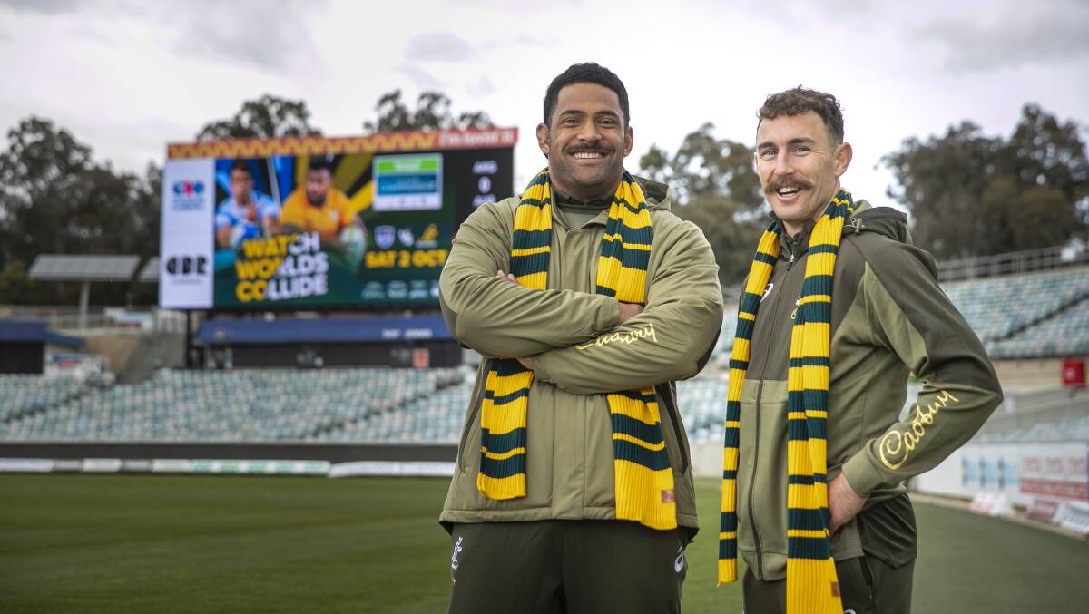 Brumbies and Wallabies duo Scott Sio and Nic White at Canberra Stadium. Picture: Keegan Carroll