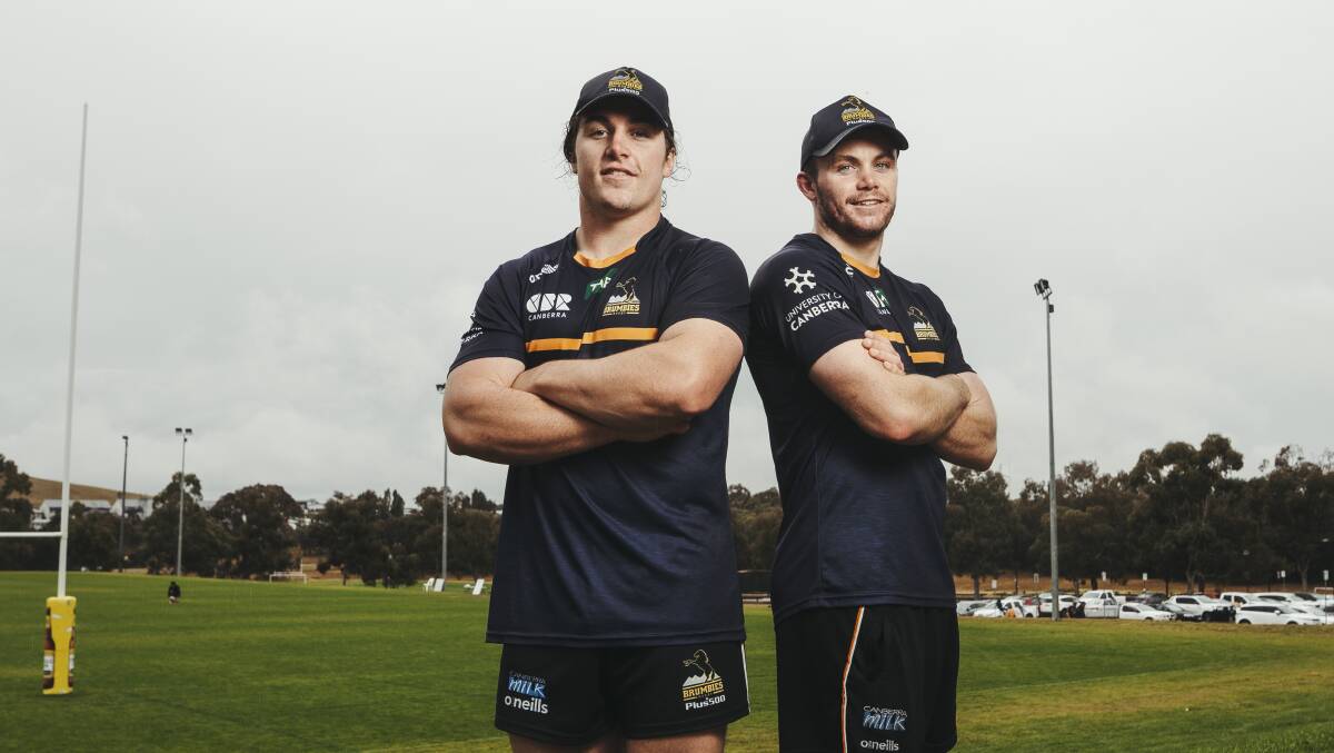 Brumbies brothers Lachie and Ryan Lonergan have risen from the junior ranks at Tuggeranong to a Super Rugby AU final together. Picture: Dion Georgopoulos