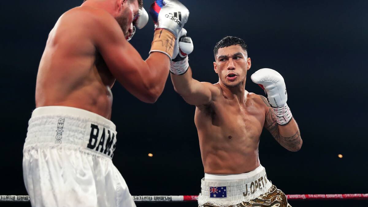 Jai Opetaia outclassed Mark Flanagan on Saturday. Picture: Getty