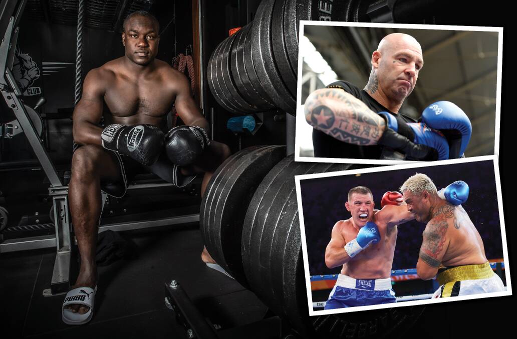 Arsene Fosso signed to fight Lucas Browne in April, but Browne wants Paul Gallen. Pictures: Karleen Minney (main)/Getty (insets)
