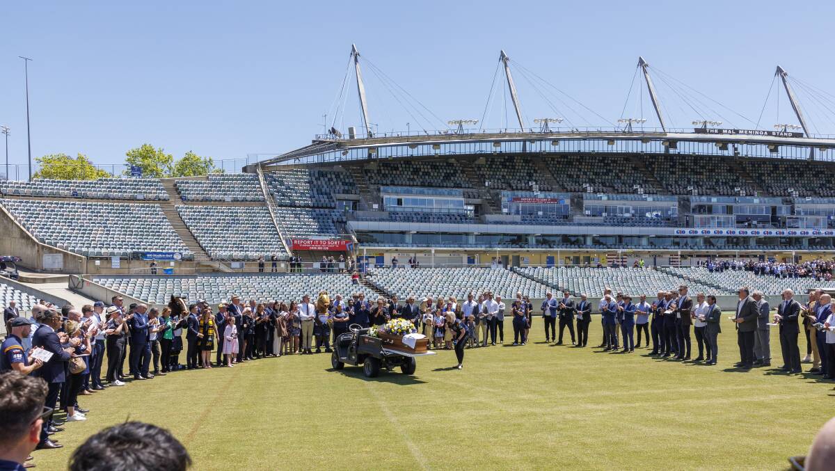 Brumbies new and old gathered to farewell Garry Quinlivan. Picture by Keegan Carroll
