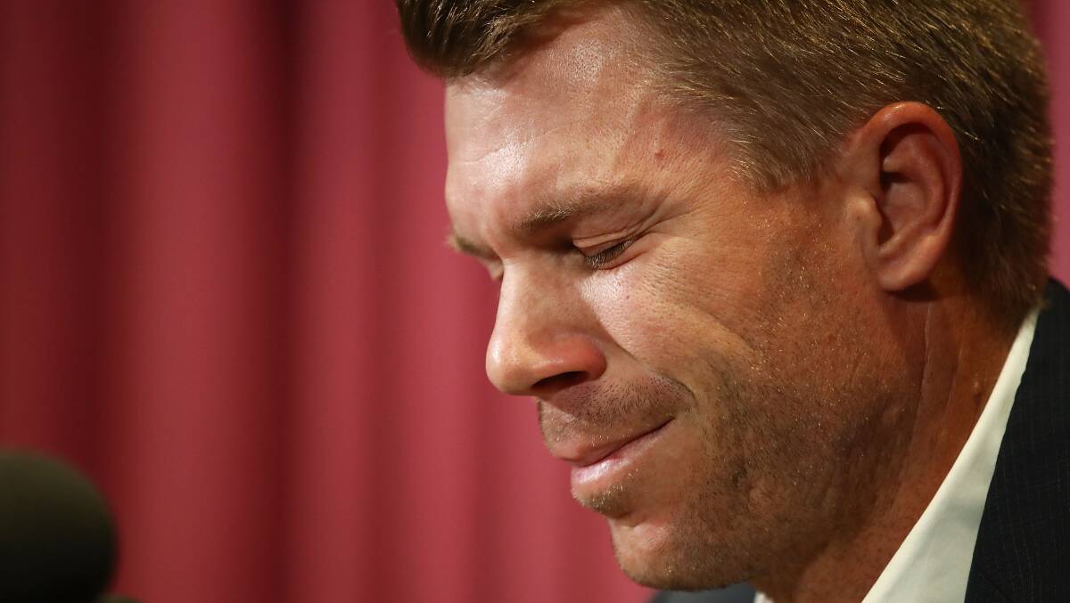 David Warner went through an emotional press conference in the wake of the sandpaper saga. Picture: Getty Images