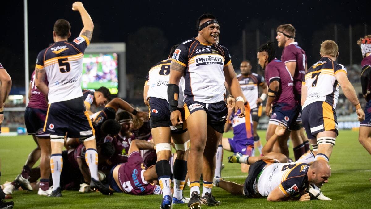 The Brumbies erupted in celebration. Picture: Sitthixay Ditthavong