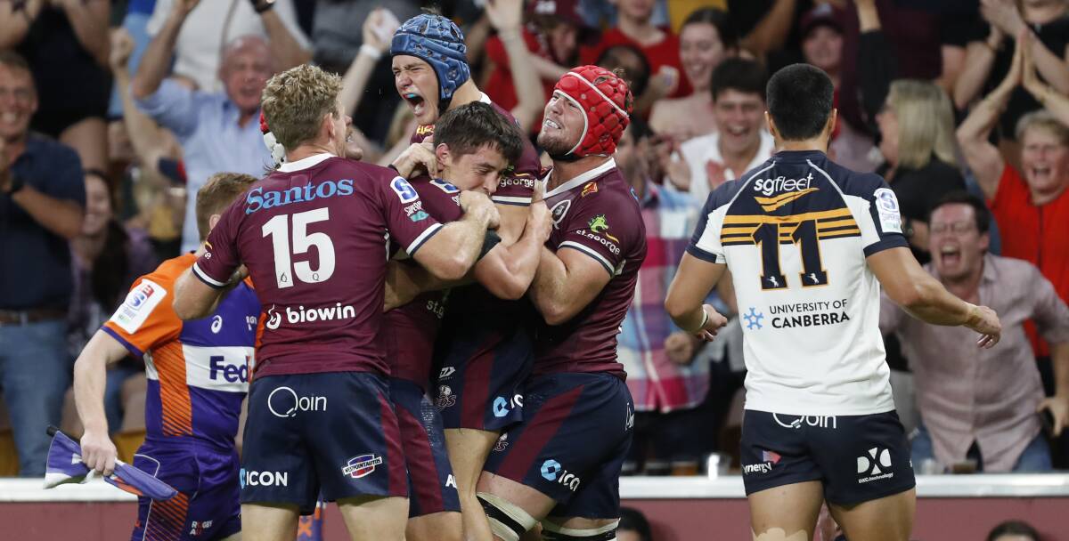 The Reds secured hosting rights for the Super Rugby AU decider with a thrilling win over the Brumbies. Picture: Getty