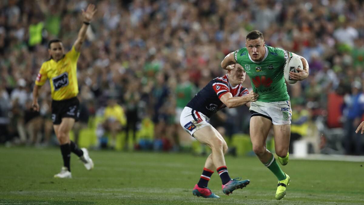 Jack Wighton was brought down on the last tackle after a referee had signalled "six again" in the grand final. Picture: Getty