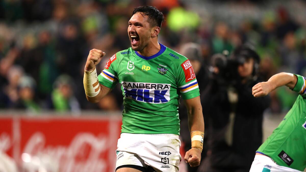 Jordan Rapana will stay in lime green for another year after securing his future with the Canberra Raiders. Picture: Keegan Carroll