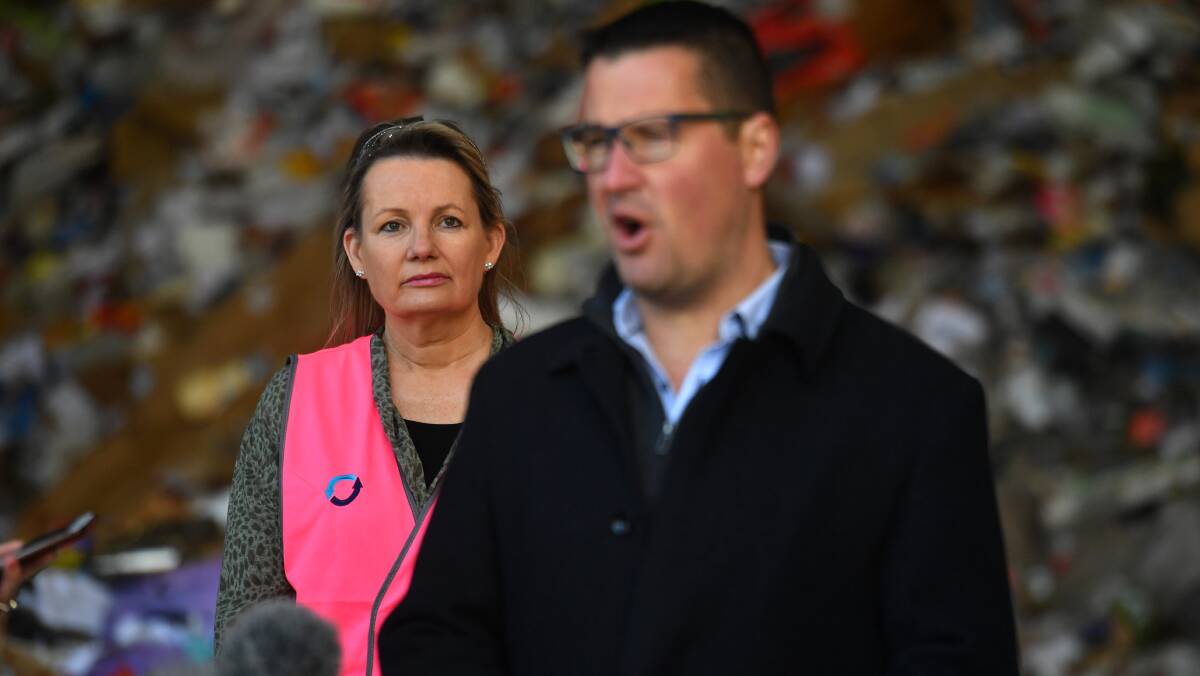 ACT Liberal Senator Zed Seselja and Environment Minister Sussan Ley at the Hume materials recycling facility on Wednesday. Picture: Mick Tsikas, AAP
