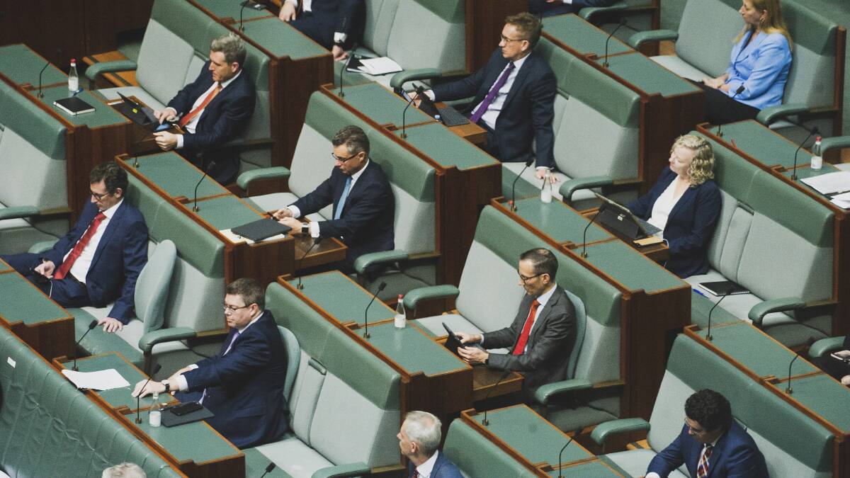 Social distancing during question time during Parliament's last sitting day. There are concerns the reduction in the number of sitting days will reduce scrutiny of the Morrison government's response to the coronavirus pandemic. Picture: Dion Georgopoulos
