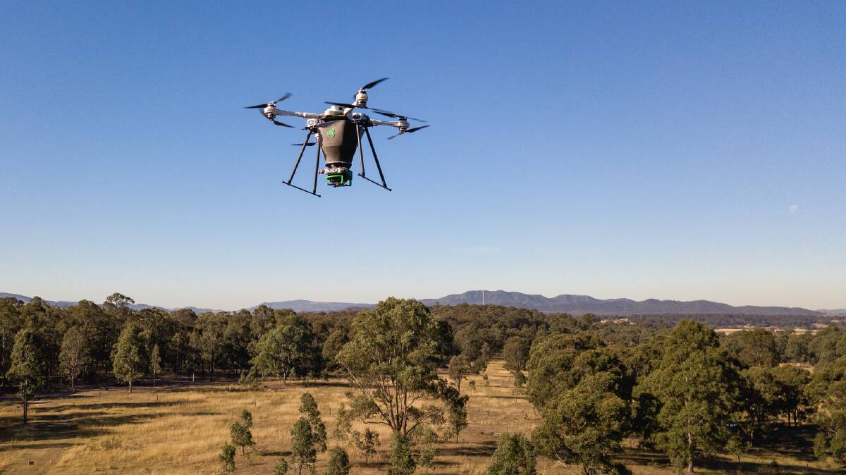 One of the Dendra Systems drones which will be used to disperse seeds. Picture: Supplied