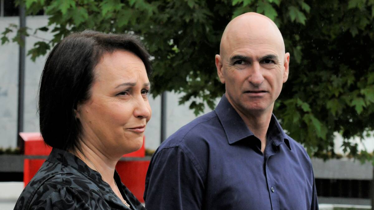 Fatal crash victim Lachlan Seary's parents, Janice and Garry, speak to reporters outside court. Picture: Lanie Tindale