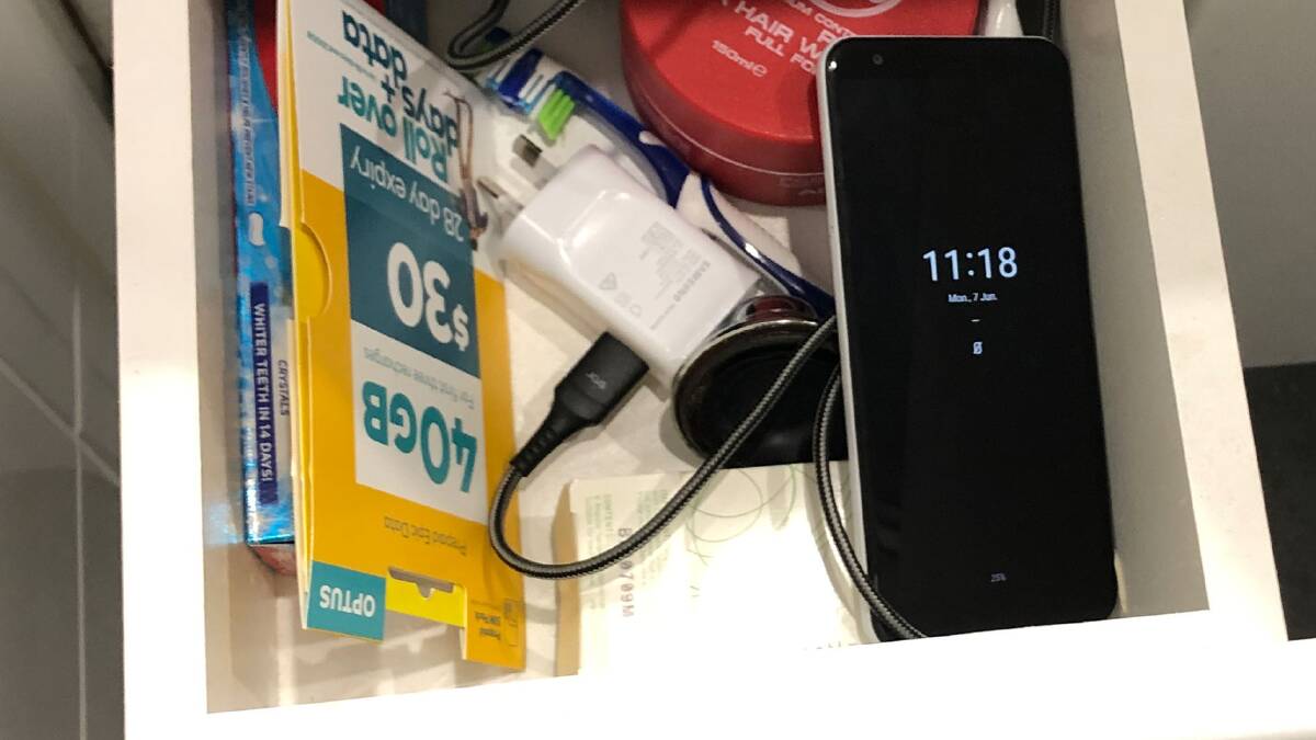 The AN0M phone allegedly found at Micheal Clark's home. Picture: NSW Police