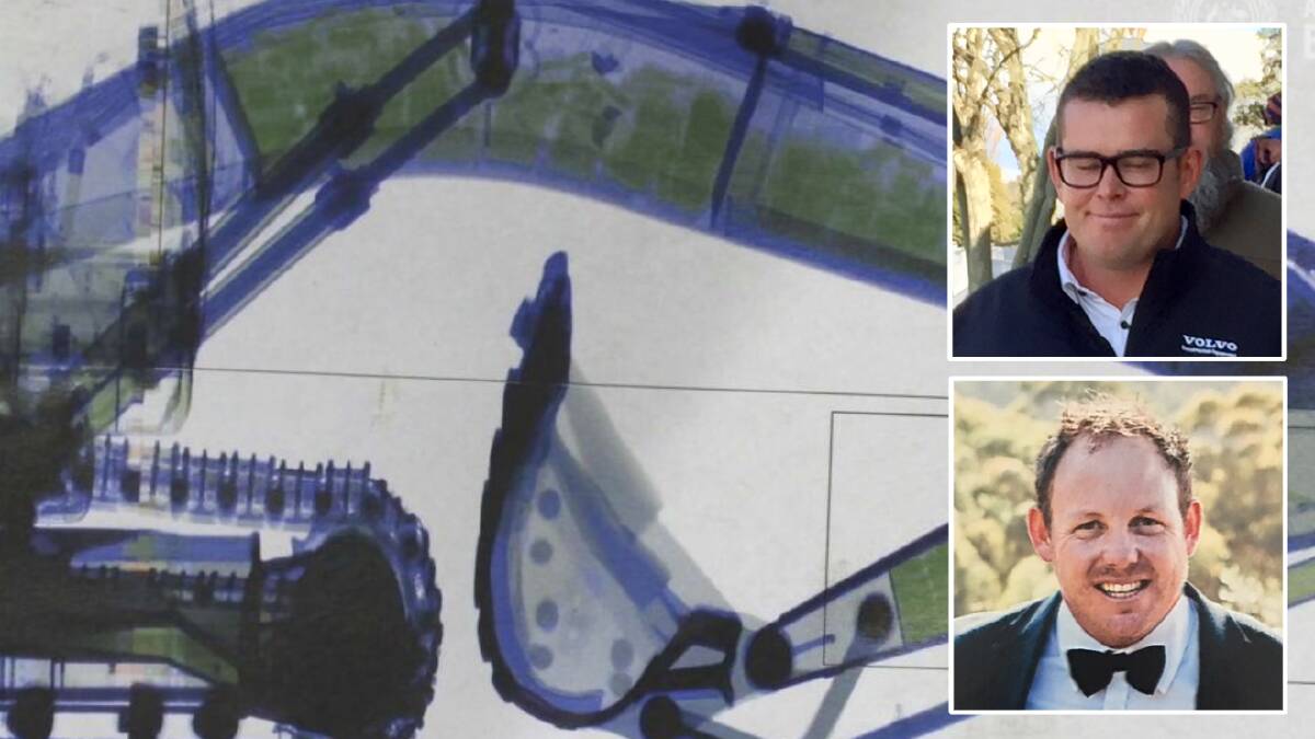 Timothy Engstrom, top right, argues he trusted Adam Hunter, bottom right, when the latter denied an imported excavator contained drugs. Pictures Australian Border Force, Blake Foden, LinkedIn