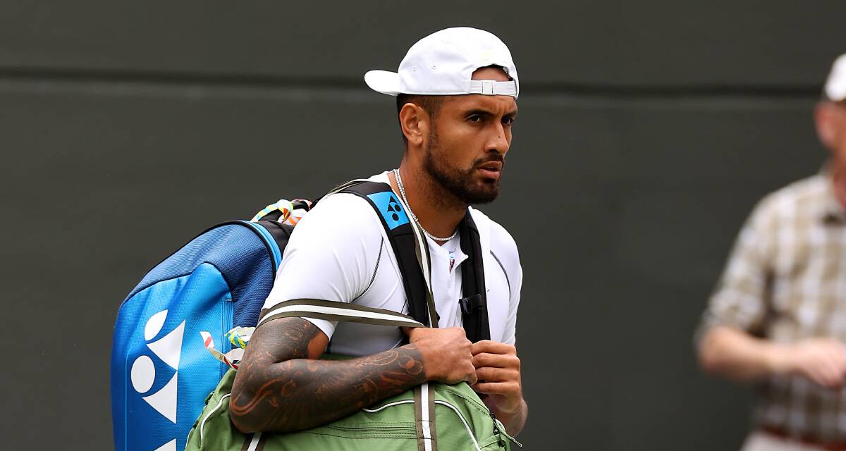 Nick Kyrgios on court at Wimbledon for his quarter final against Cristian Garin. Picture: Getty Images