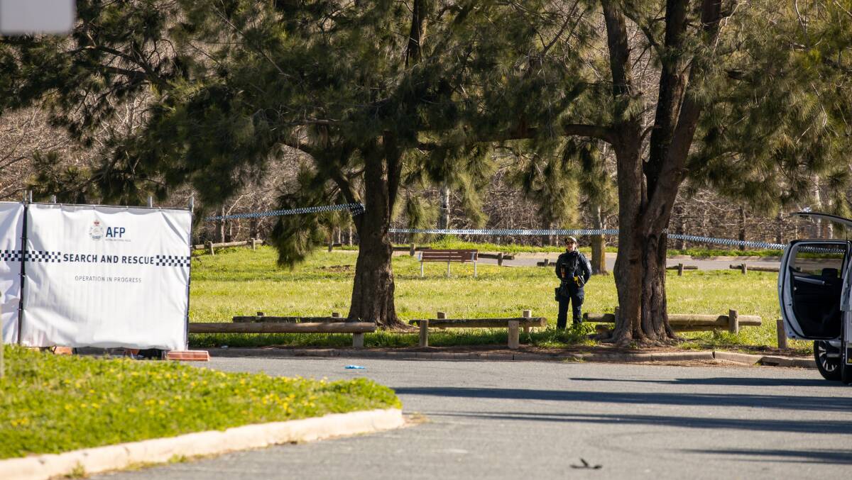 A crime scene at the Weston Creek skatepark after the fatal fight. Picture: Sitthixay Ditthavong