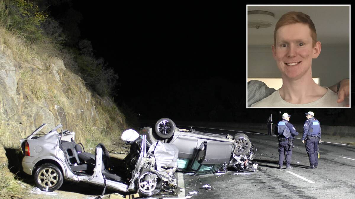 The aftermath of the crash that killed Matthew McLuckie, inset. Pictures supplied