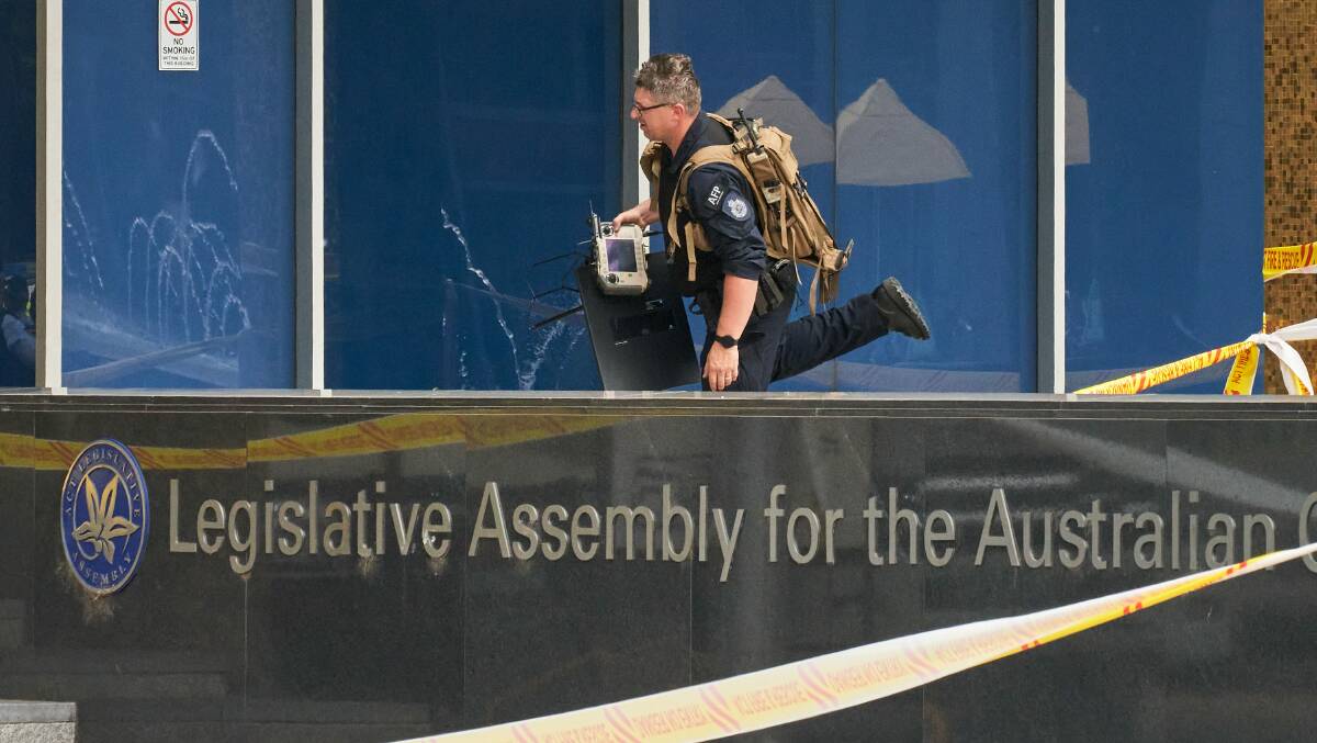 A large area near the ACT Legislative Assembly had to be cordoned off. Picture: Matt Loxton