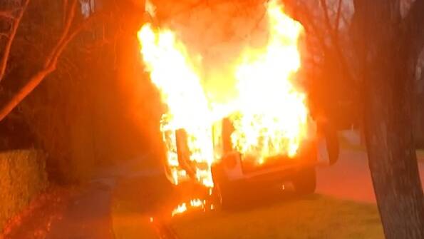The stolen Jeep Wrangler burns in Forrest. Picture: Supplied