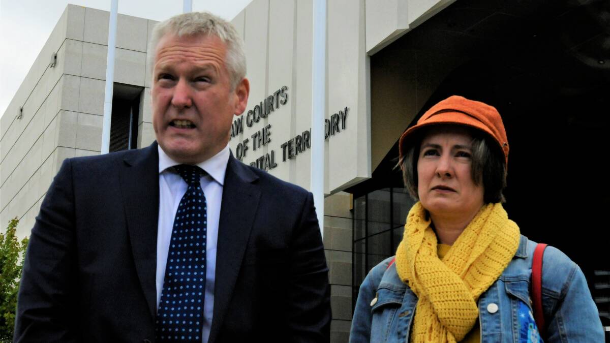Blake Corney's parents, Andrew Corney and Camille Jago, outside the ACT Coroner's Court on Monday. Picture: Blake Foden
