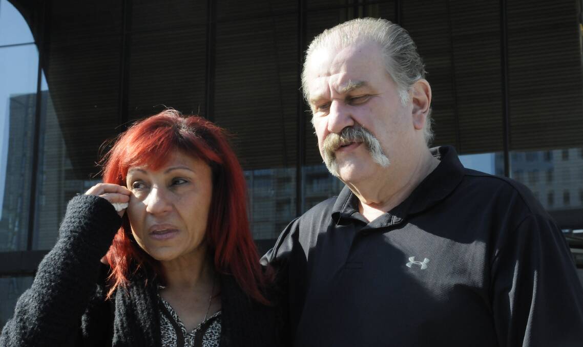 Frankie Prineas' devastated parents, Phillipena and Victor, outside the ACT Supreme Court on Friday. Picture: Blake Foden
