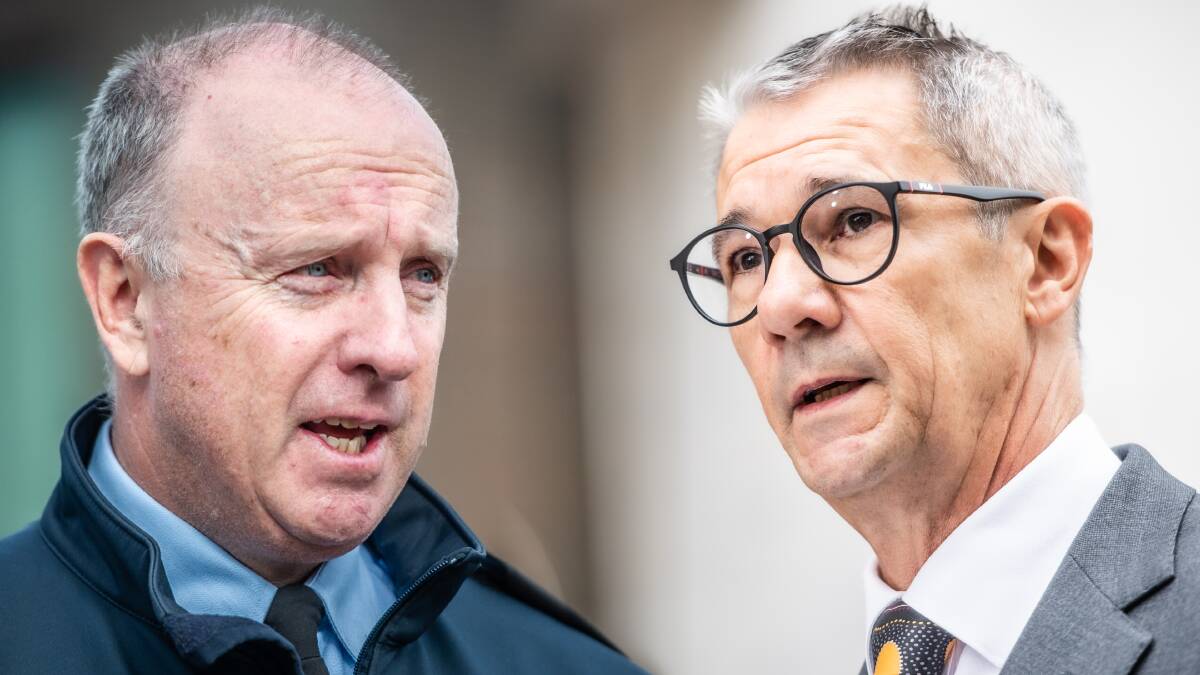 ACT chief police officer Neil Gaughan and Director of Public Prosecutions Shane Drumgold SC, whose communications will be considered by the inquiry. Pictures by Karleen Minney