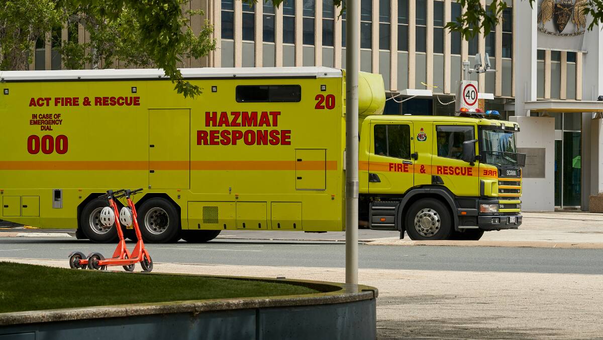 A HAZMAT response truck at the scene. Picture: Matt Loxton