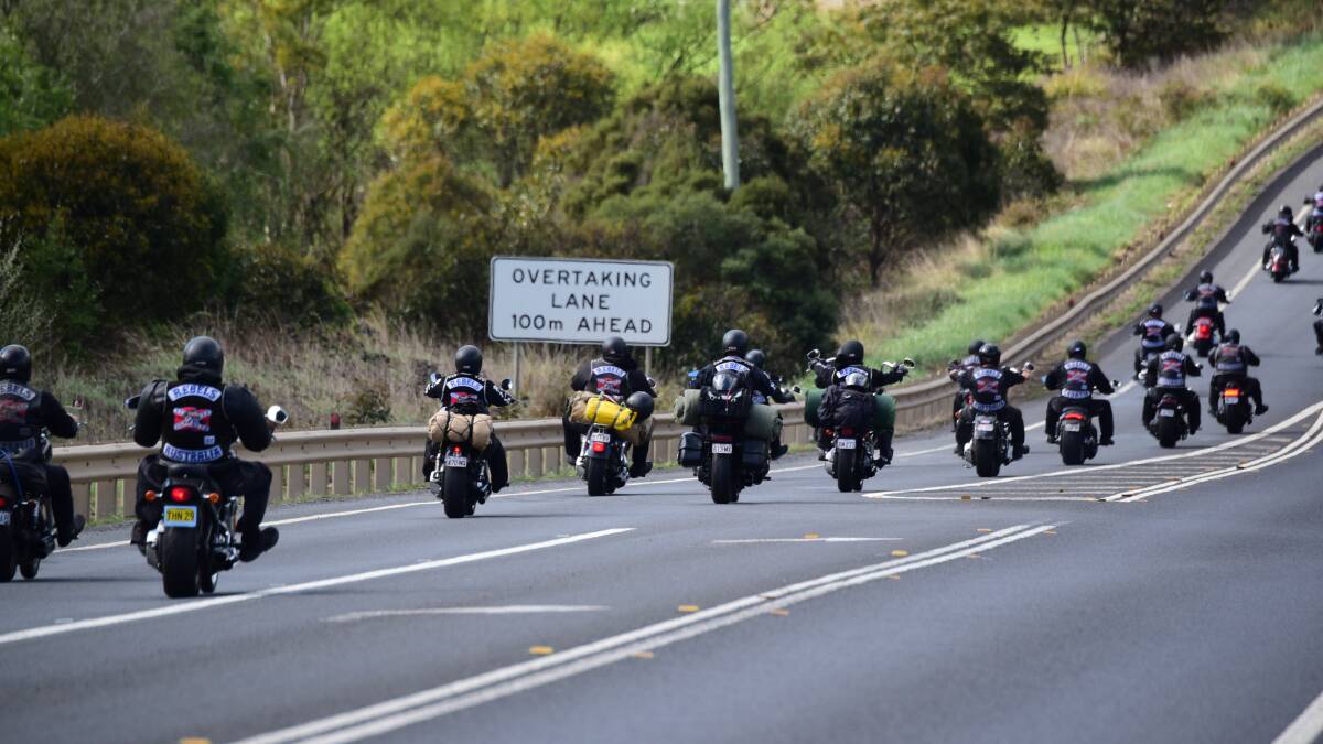 Rebels bikies, pictured in Tasmania, will visit Canberra for the gang's national run in October. Picture by Paul Scambler