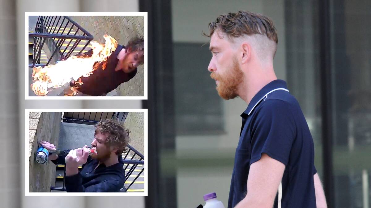 Taylor Jones outside court on Thursday, when he was sentenced over an arson attack, inset. Pictures by Blake Foden, supplied