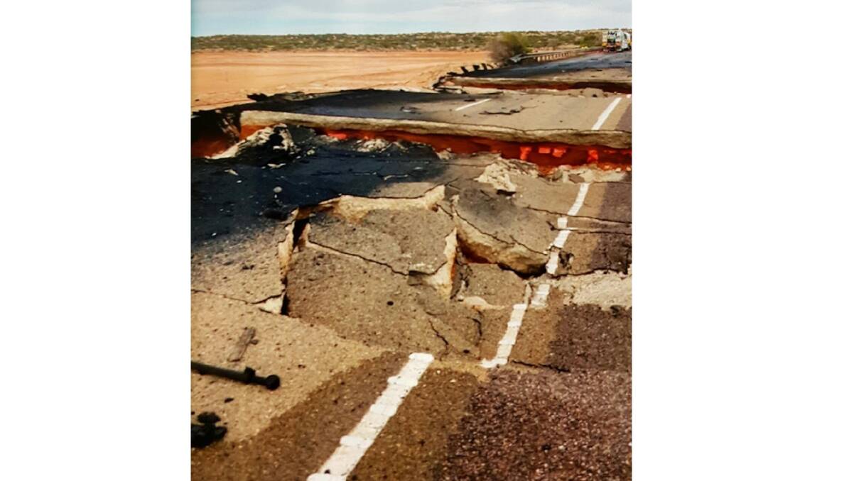 Parts of the Stuart Highway in South Australia collapsed as a result of the crash. Picture: SA Police