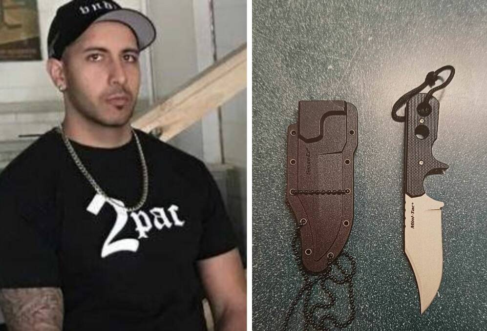 Axel Sidaros and the knife he hid in a necklace. Pictures supplied